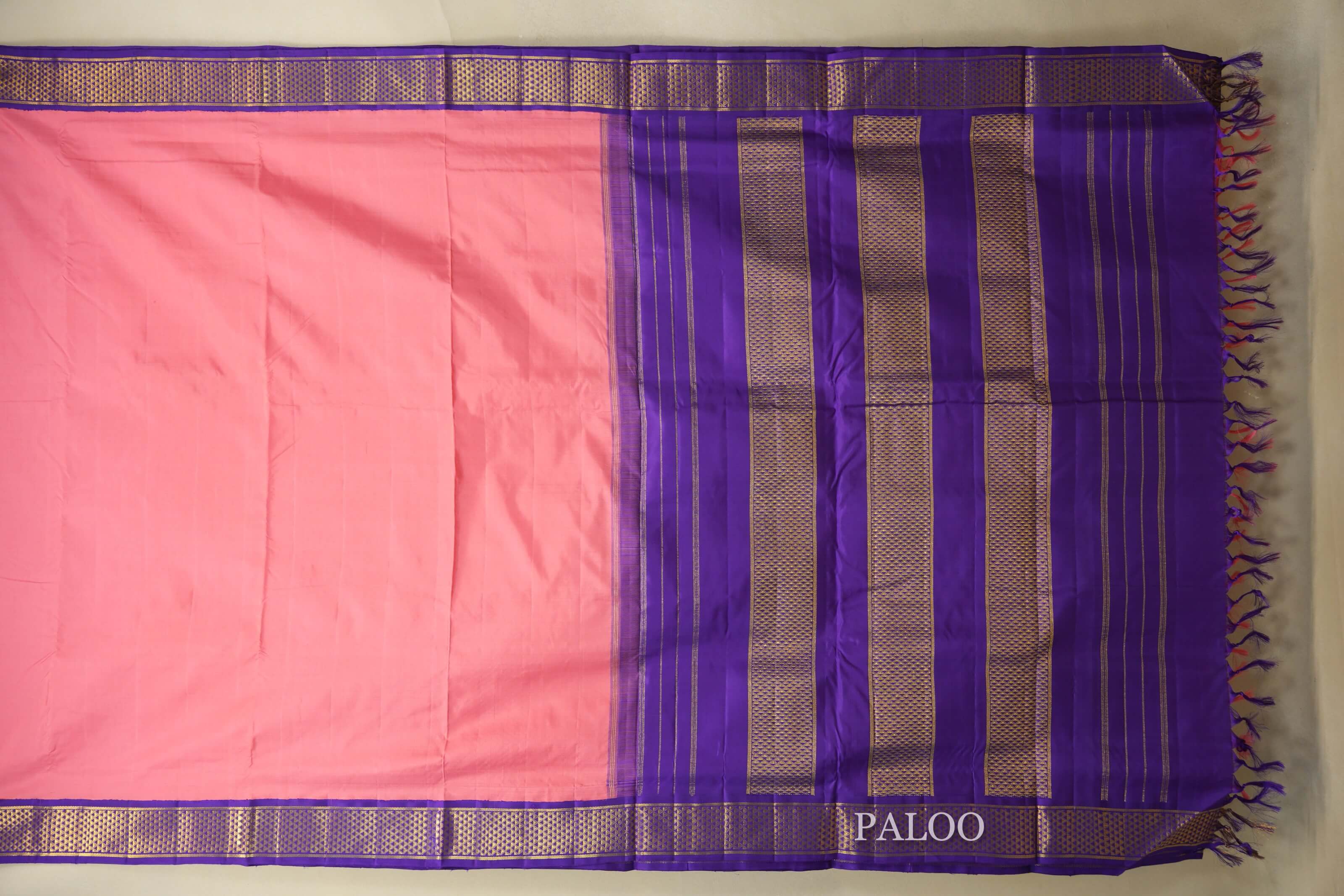 peach pink ten yards silk saree paloo
