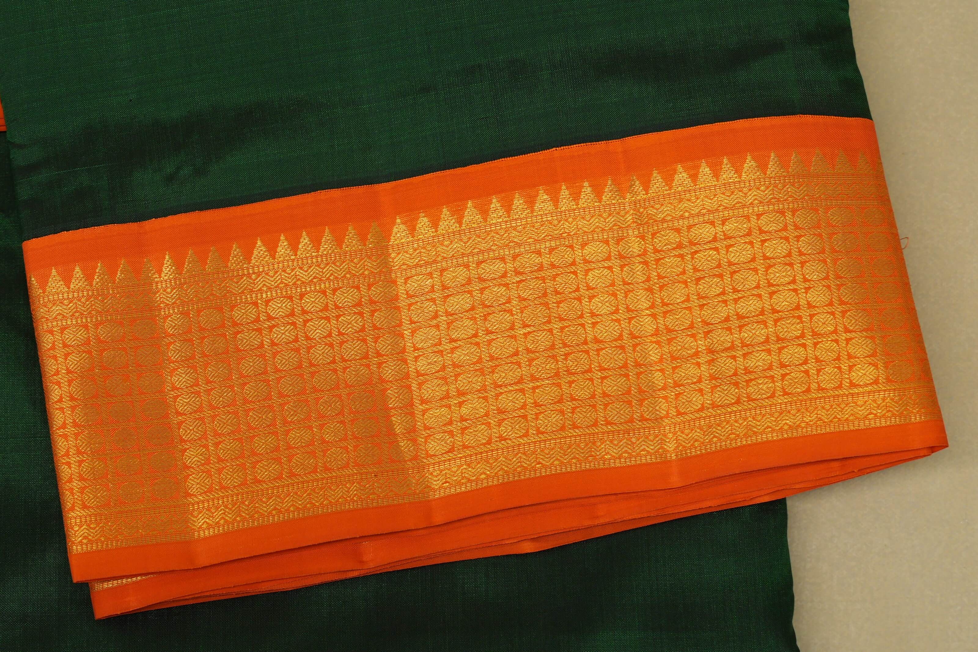 Deep Bottle Green with Bright Orange Borders Ten yards silk saree  border