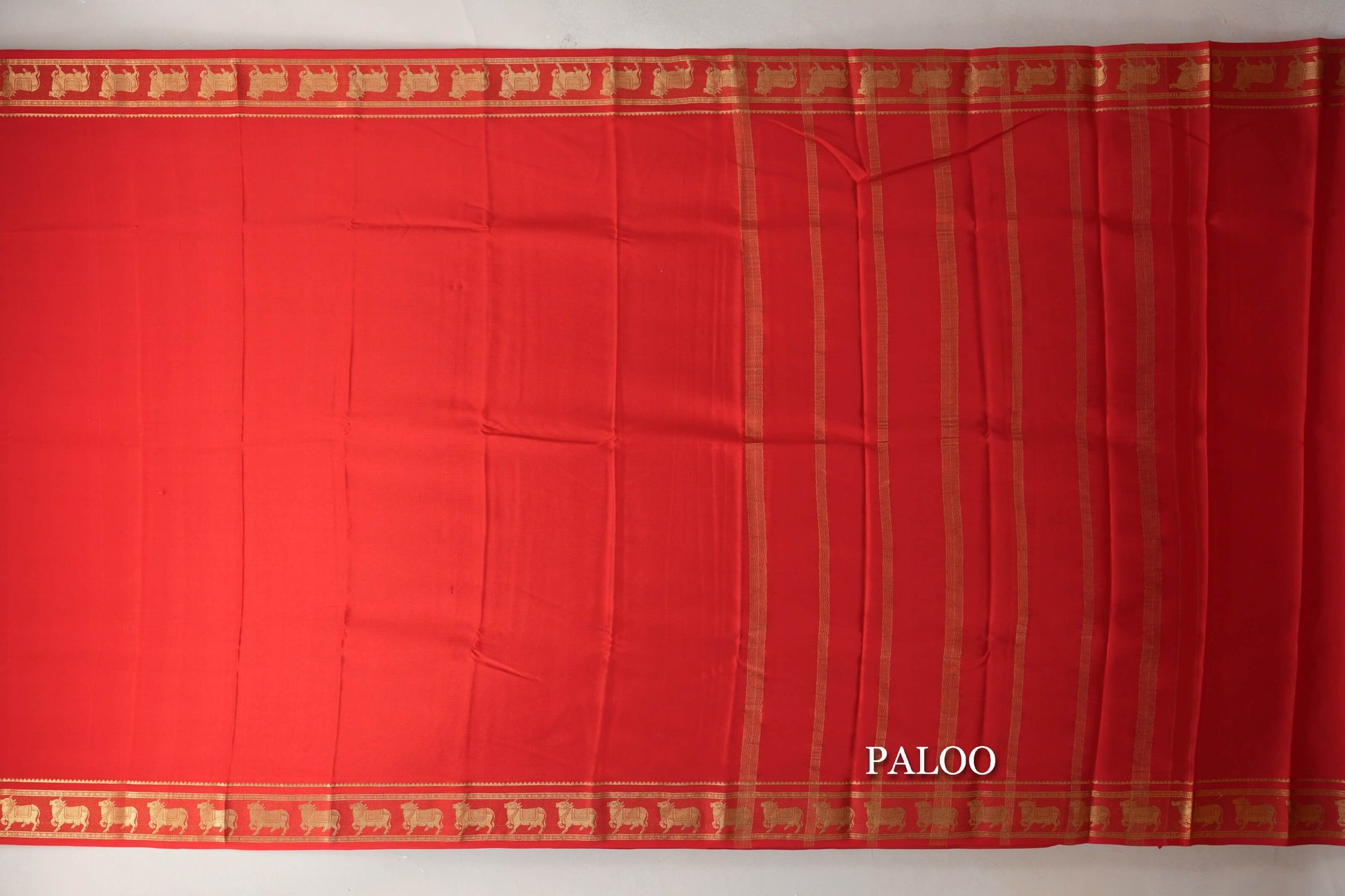 Bright  Red Mysore Silk Saree paloo