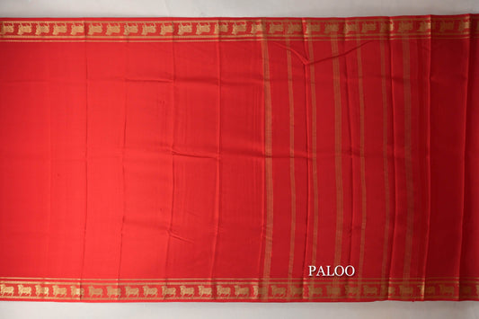 Bright  Red Mysore Silk Saree paloo