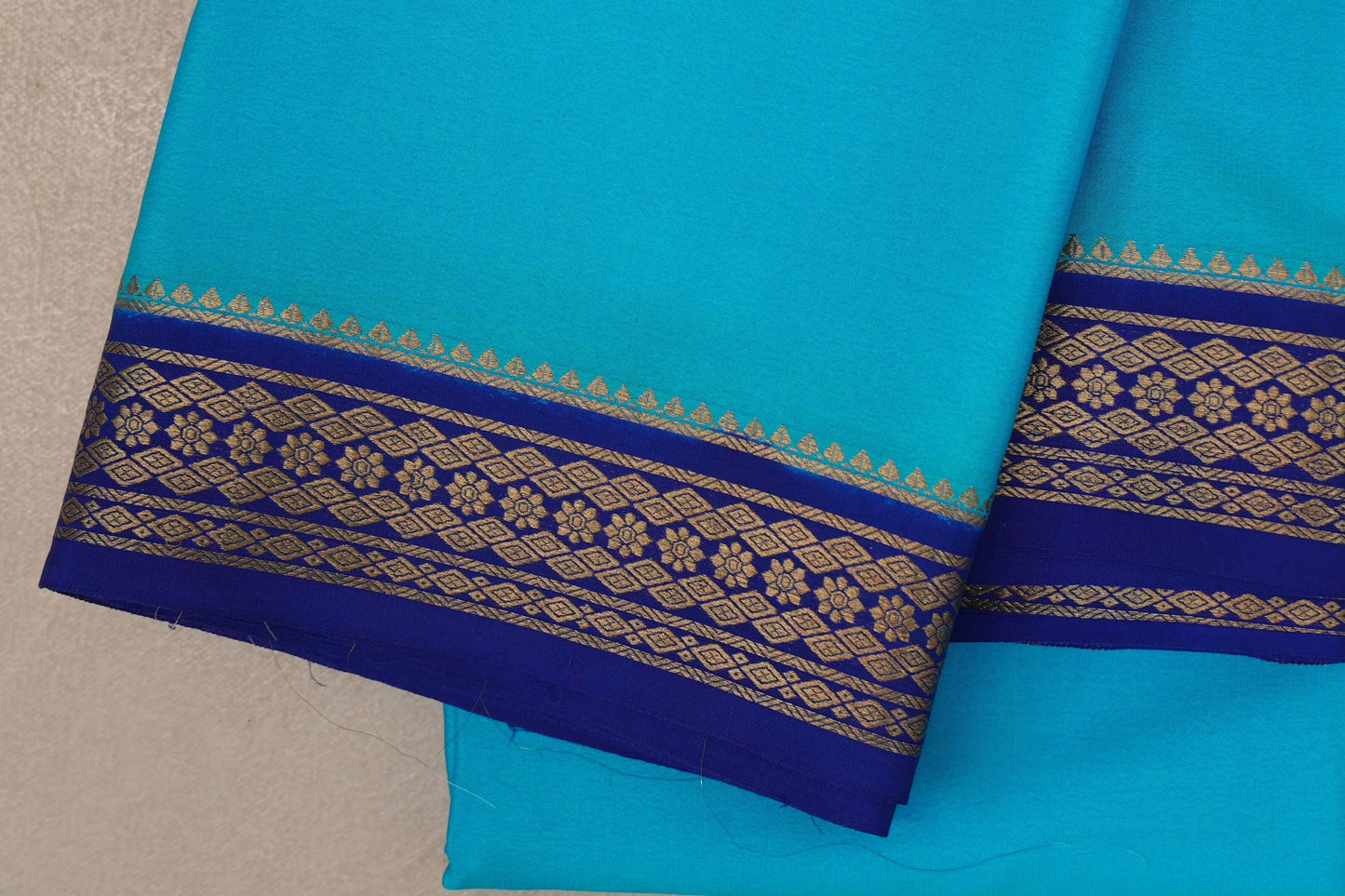 Dark Sky Blue Mysore Silk Saree border