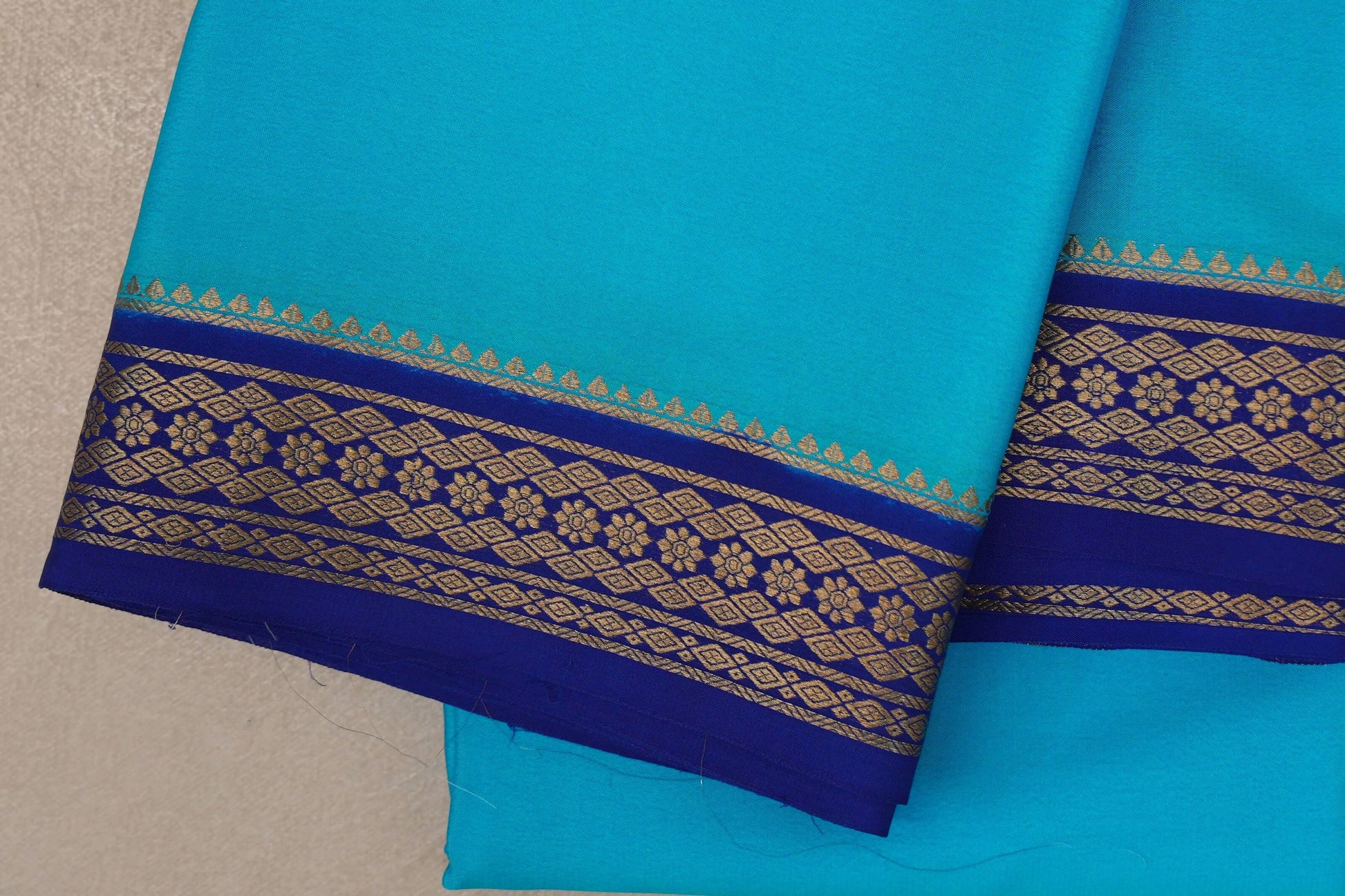 Dark Sky Blue Mysore Silk Saree border