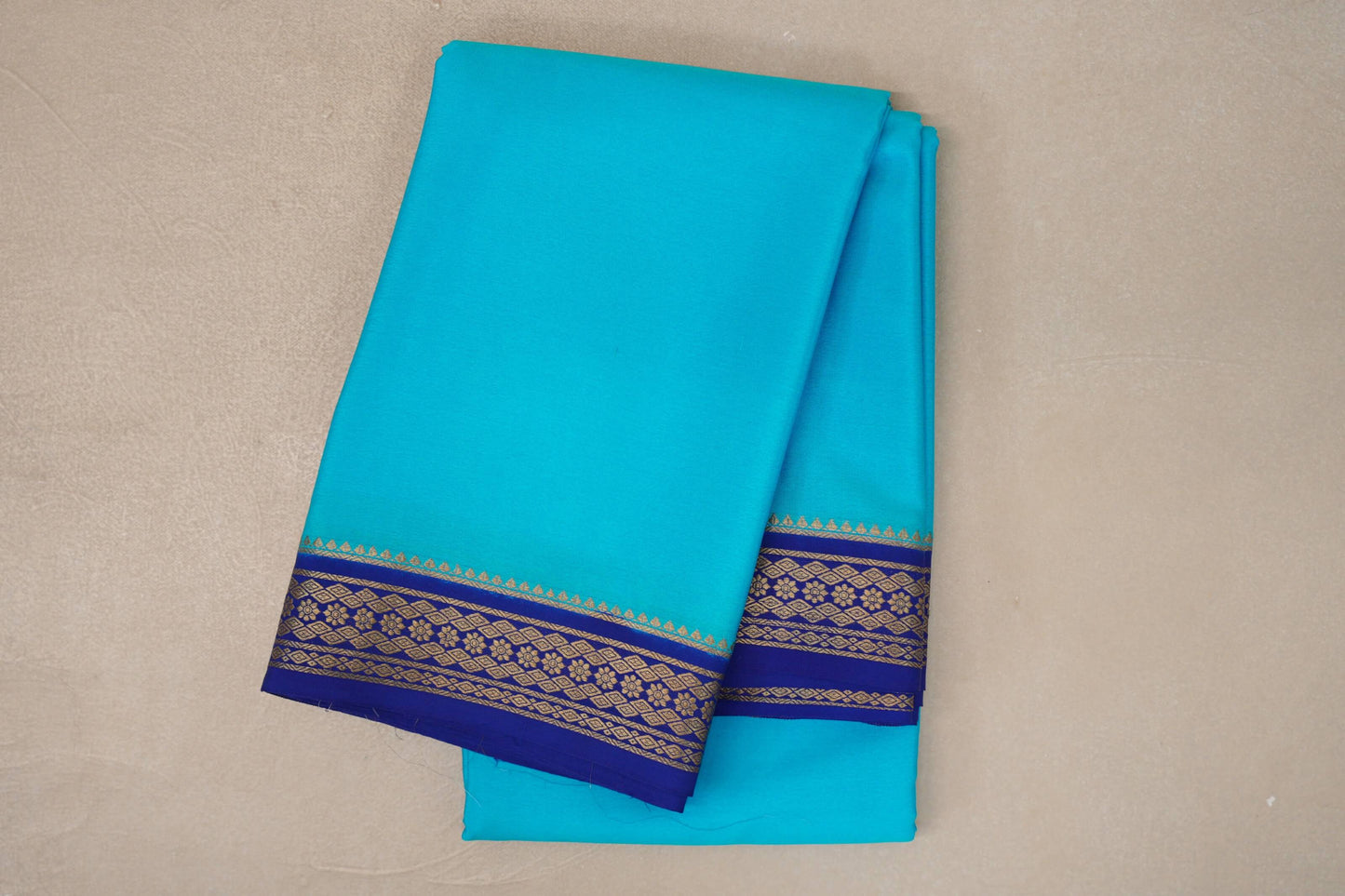 Dark Sky Blue with Deep Blue Borders Mysore Silk Saree