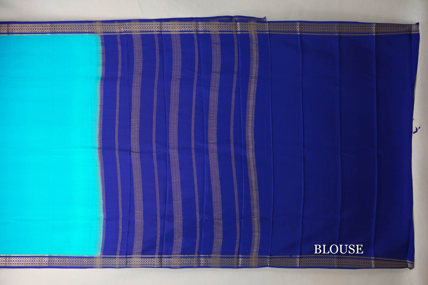 Dark Sky Blue with Deep Blue Borders Mysore Silk Saree blouse