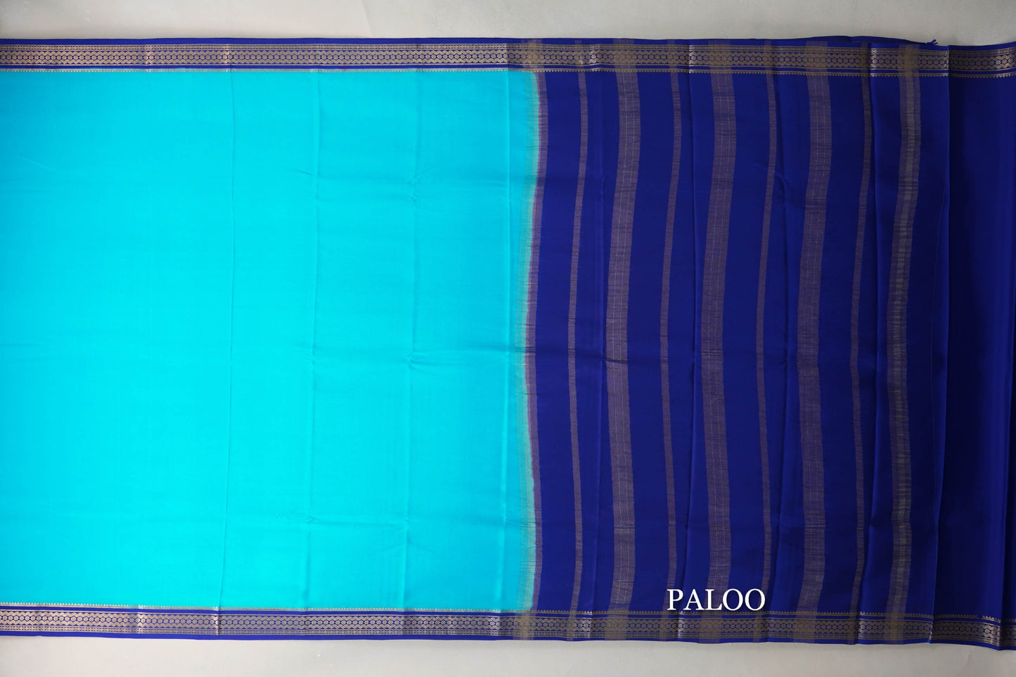 Dark Sky Blue with Deep Blue Borders Mysore Silk Saree paloo