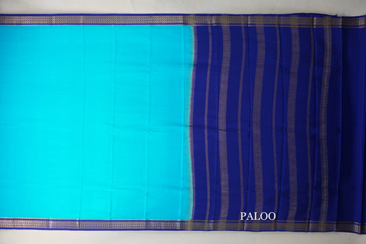 Dark Sky Blue with Deep Blue Borders Mysore Silk Saree paloo