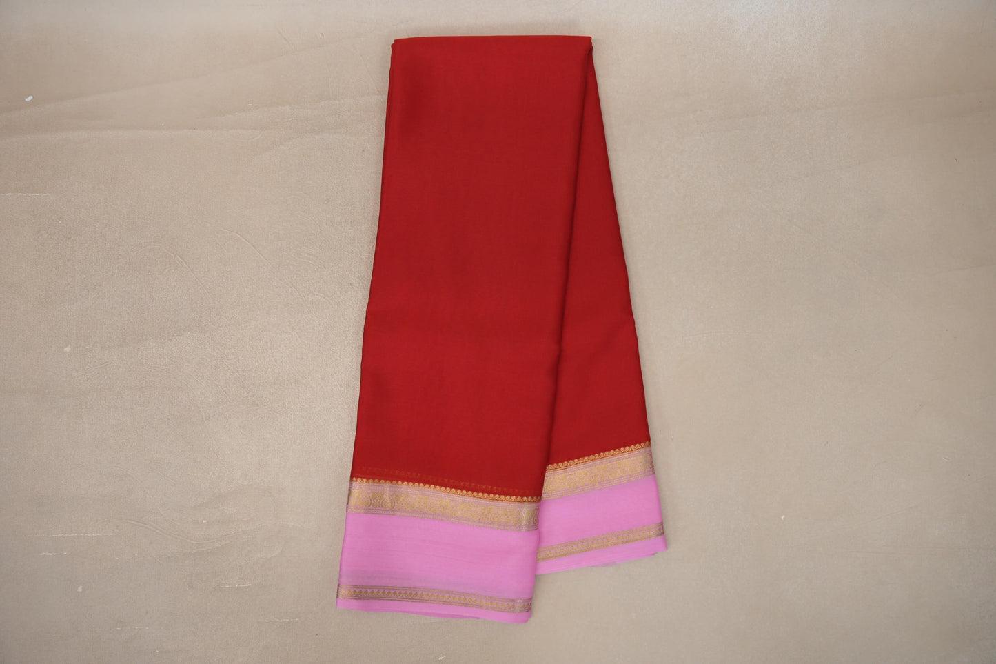 Online Bright Red with Pink Border Mysore Silk Saree 