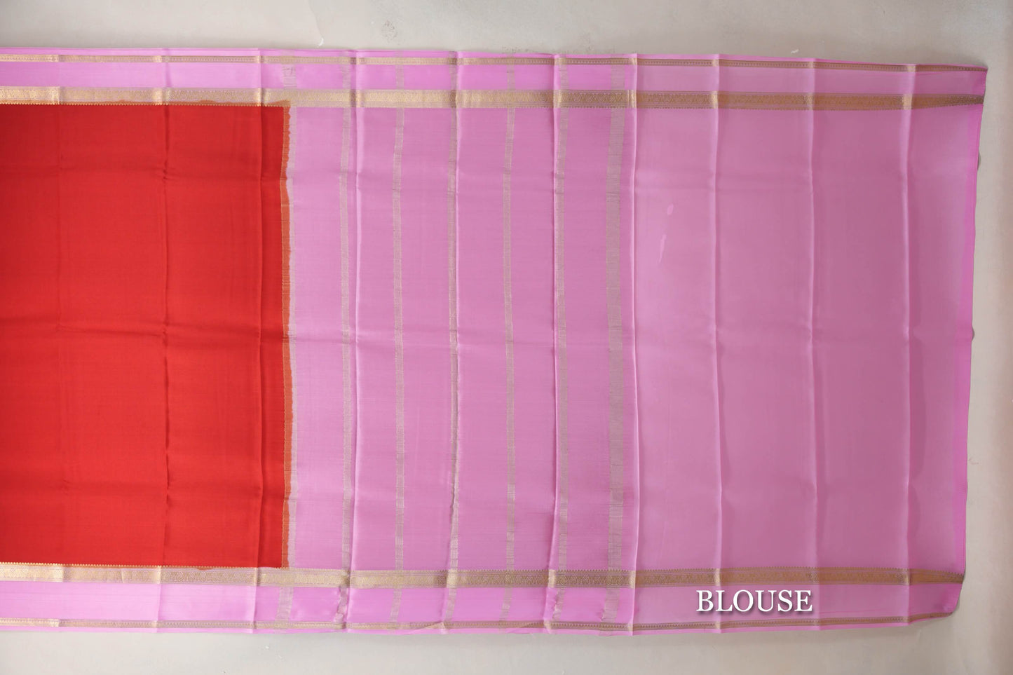 Bright Red with Pink Border Mysore Silk Saree blouse