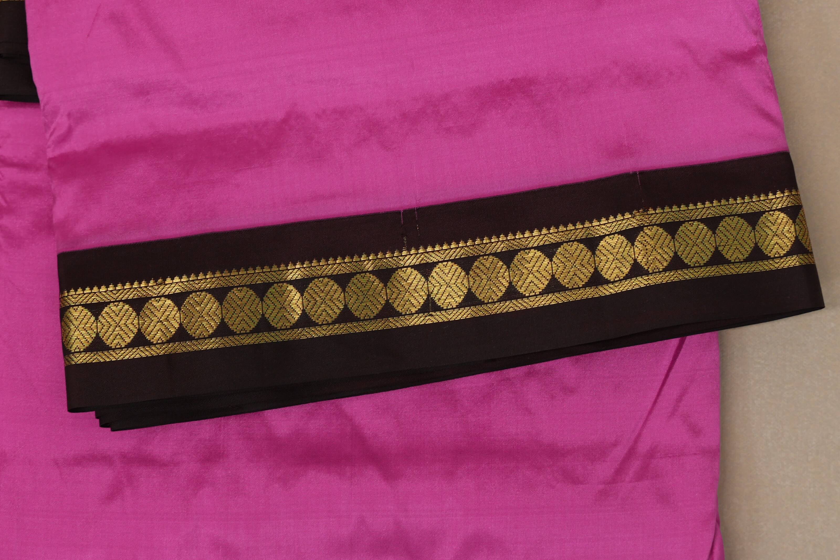 Hot pink with Dark coffee brown borders Ten yards silk saree SS8661