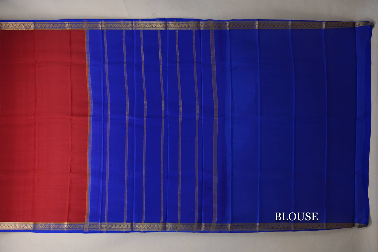 Deep Red with Royal Blue Borders Mysore Silk Saree blouse