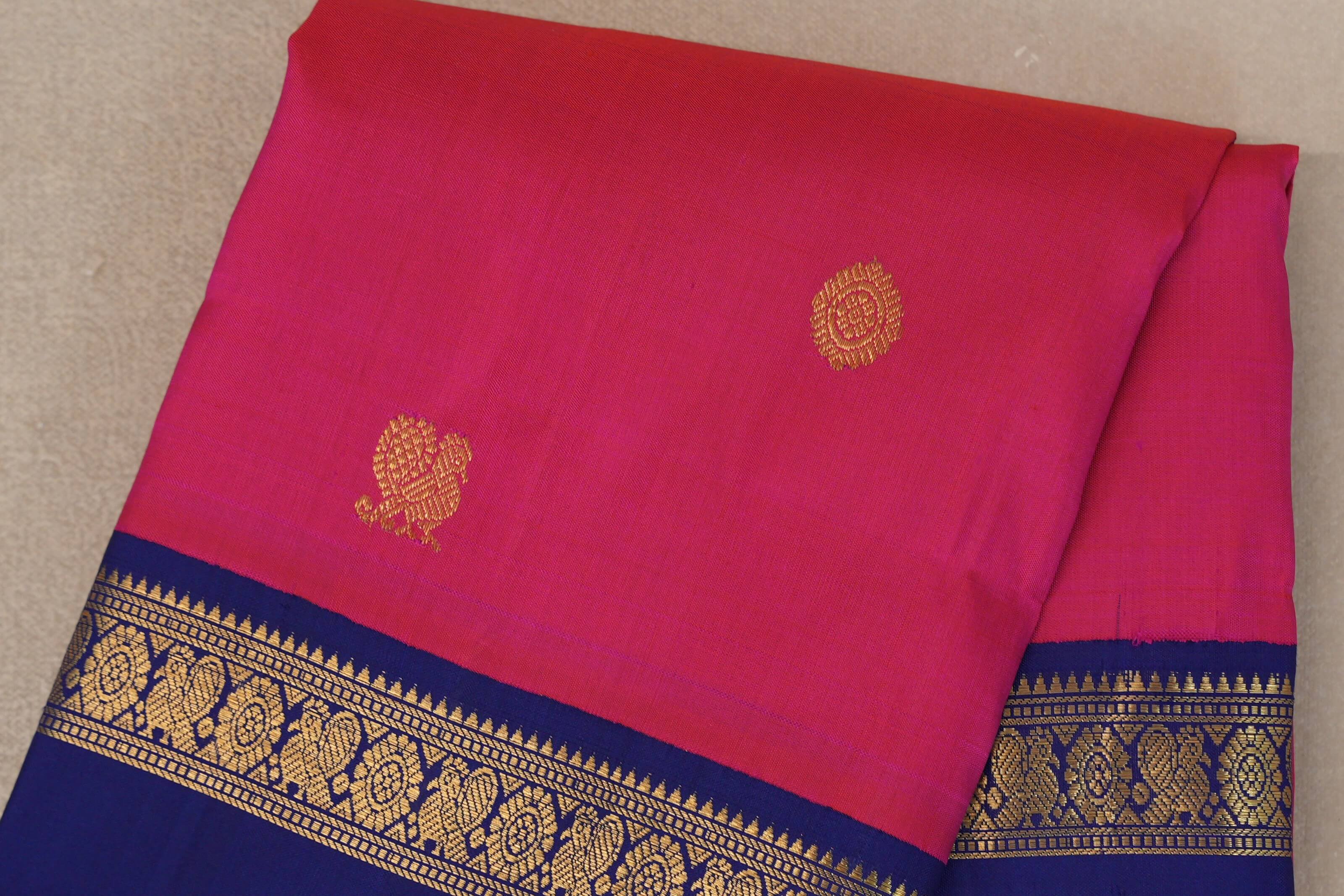 Rani pink with Deep Blue borders Vintage Silk Saree body