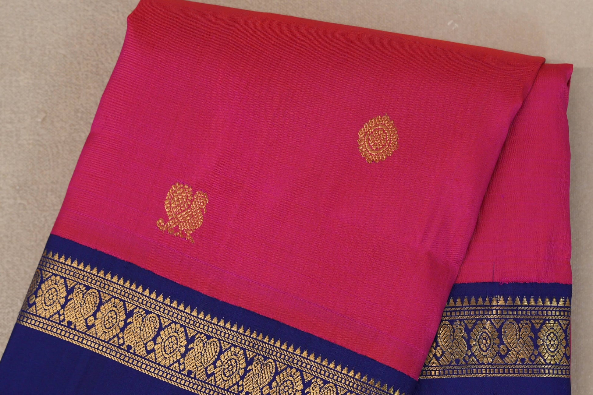 Rani pink with Deep Blue borders Vintage Silk Saree body