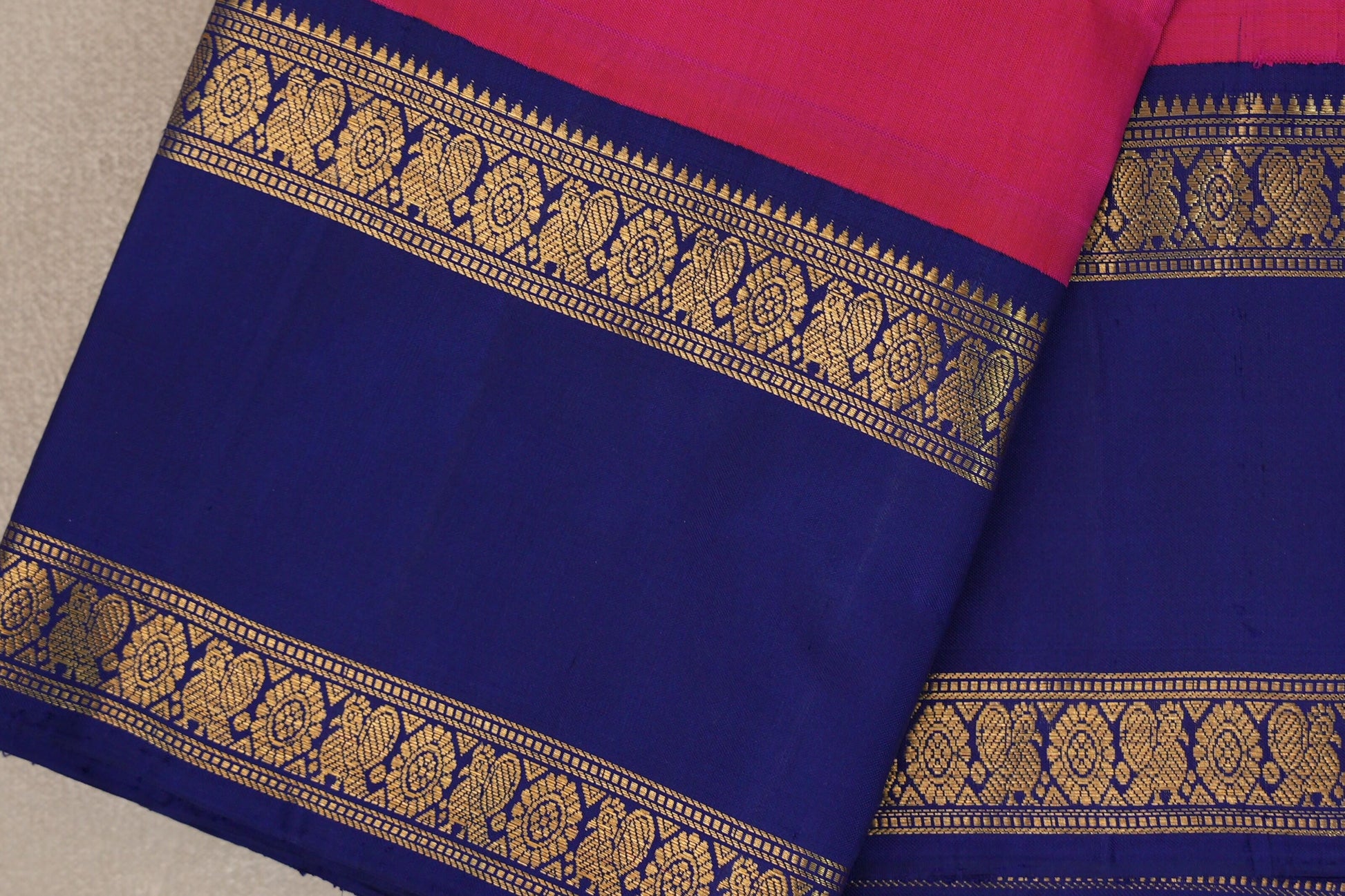 Rani pink with Deep Blue borders Vintage Silk Saree border