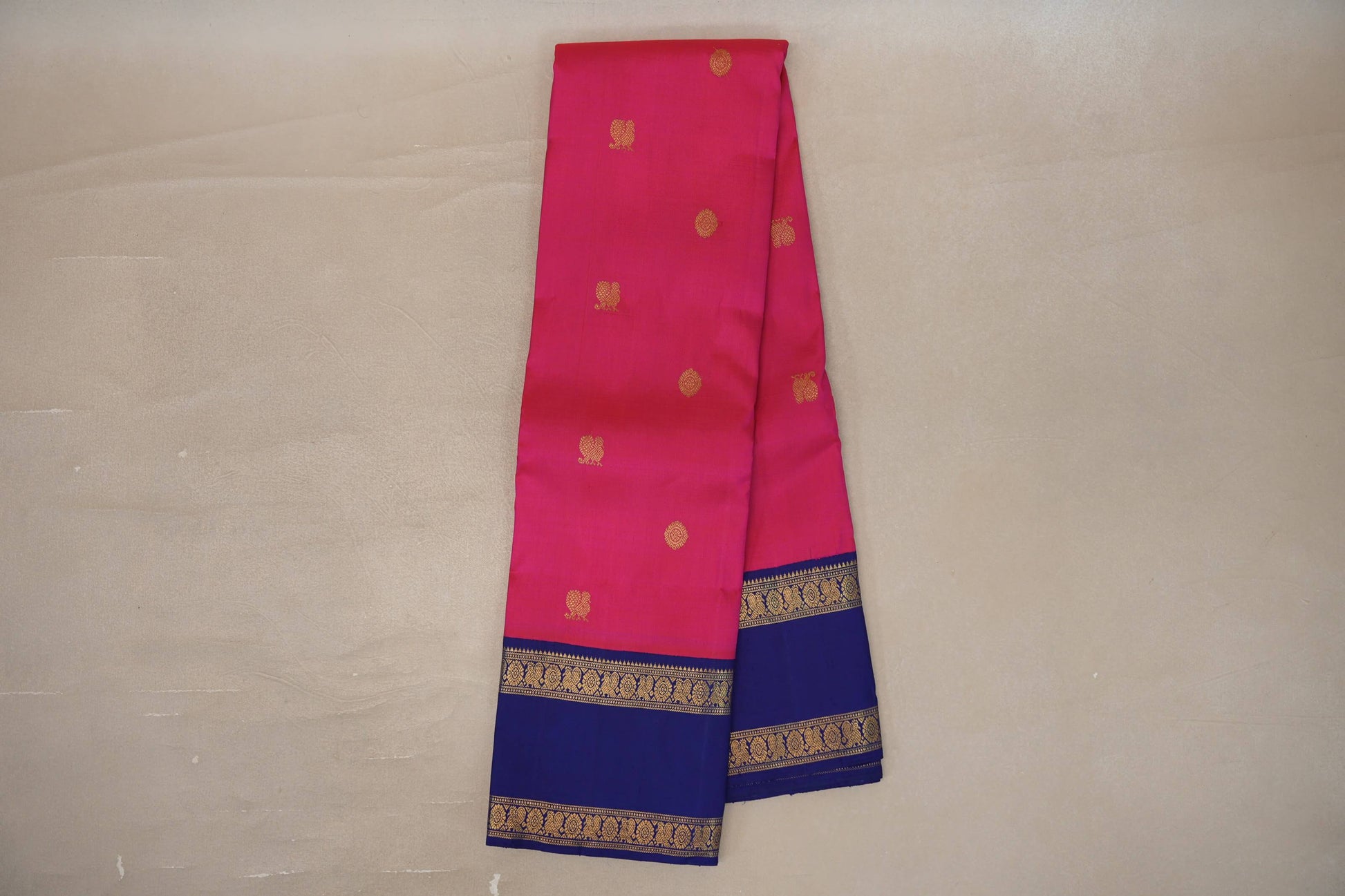 Rani pink with Deep Blue borders Vintage Silk Saree 