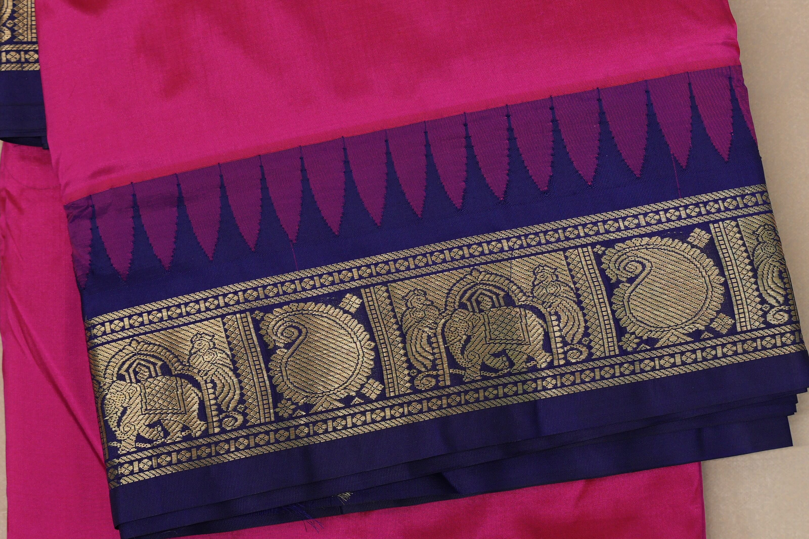 Rani pink with Deep Blue borders Ten yards silk saree border