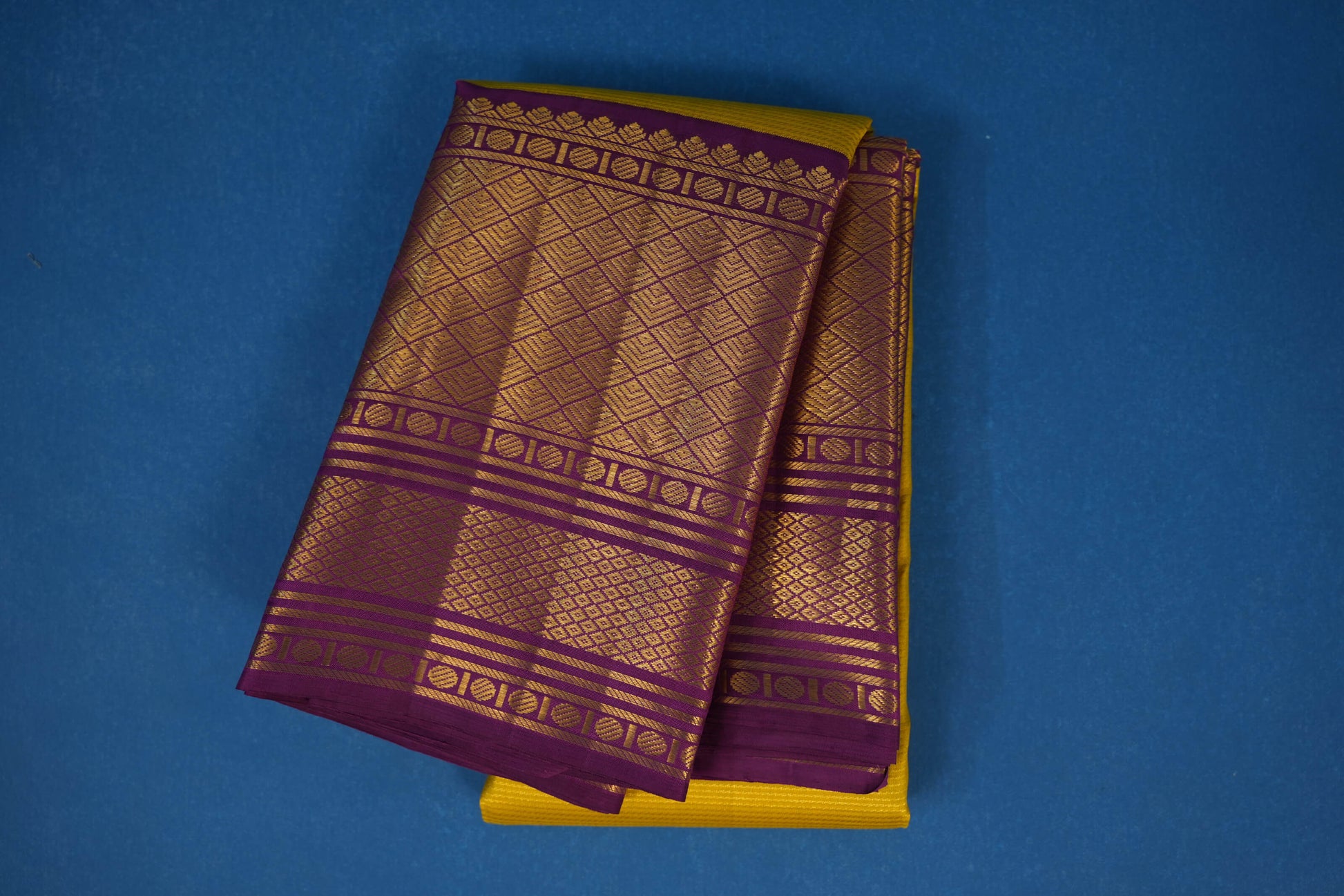 Lemon yellow vintage kanjivaram silk saree