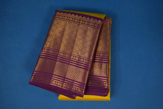 Lemon yellow vintage kanjivaram silk saree