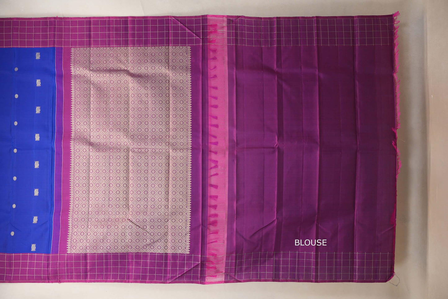 Royal Blue with magenta borders Vintage Kanjivaram Silk Saree blouse