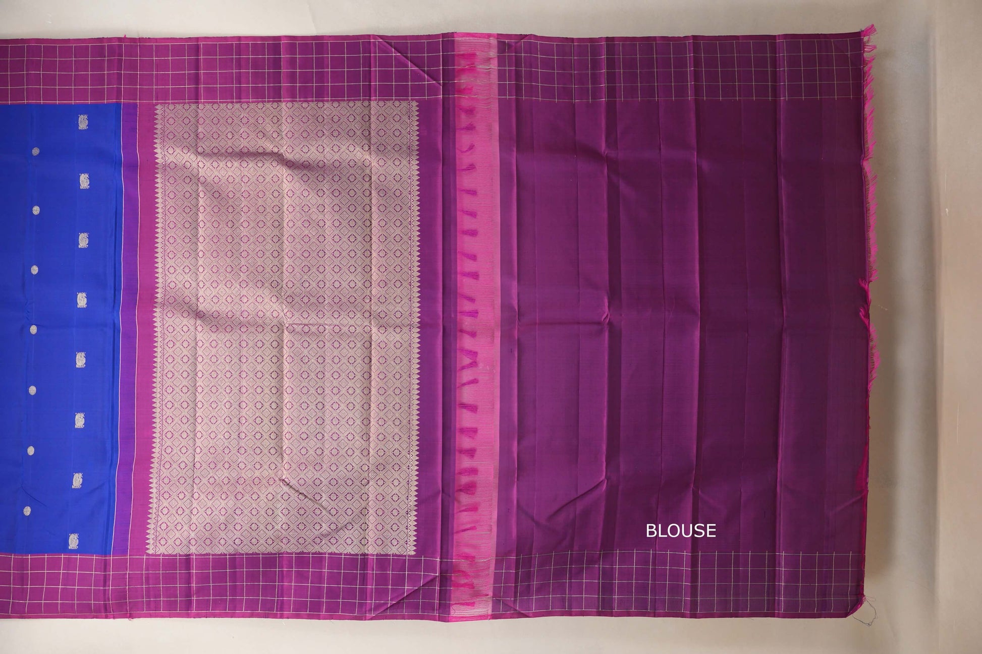 Royal Blue with magenta borders Vintage Kanjivaram Silk Saree blouse