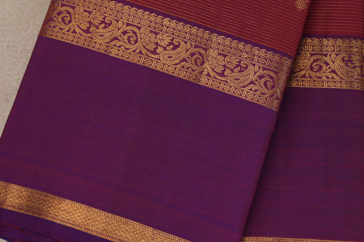 Deep maroon with Dual Tone of Violet & Maroon Vintage Kanjivaram Silk Saree  border