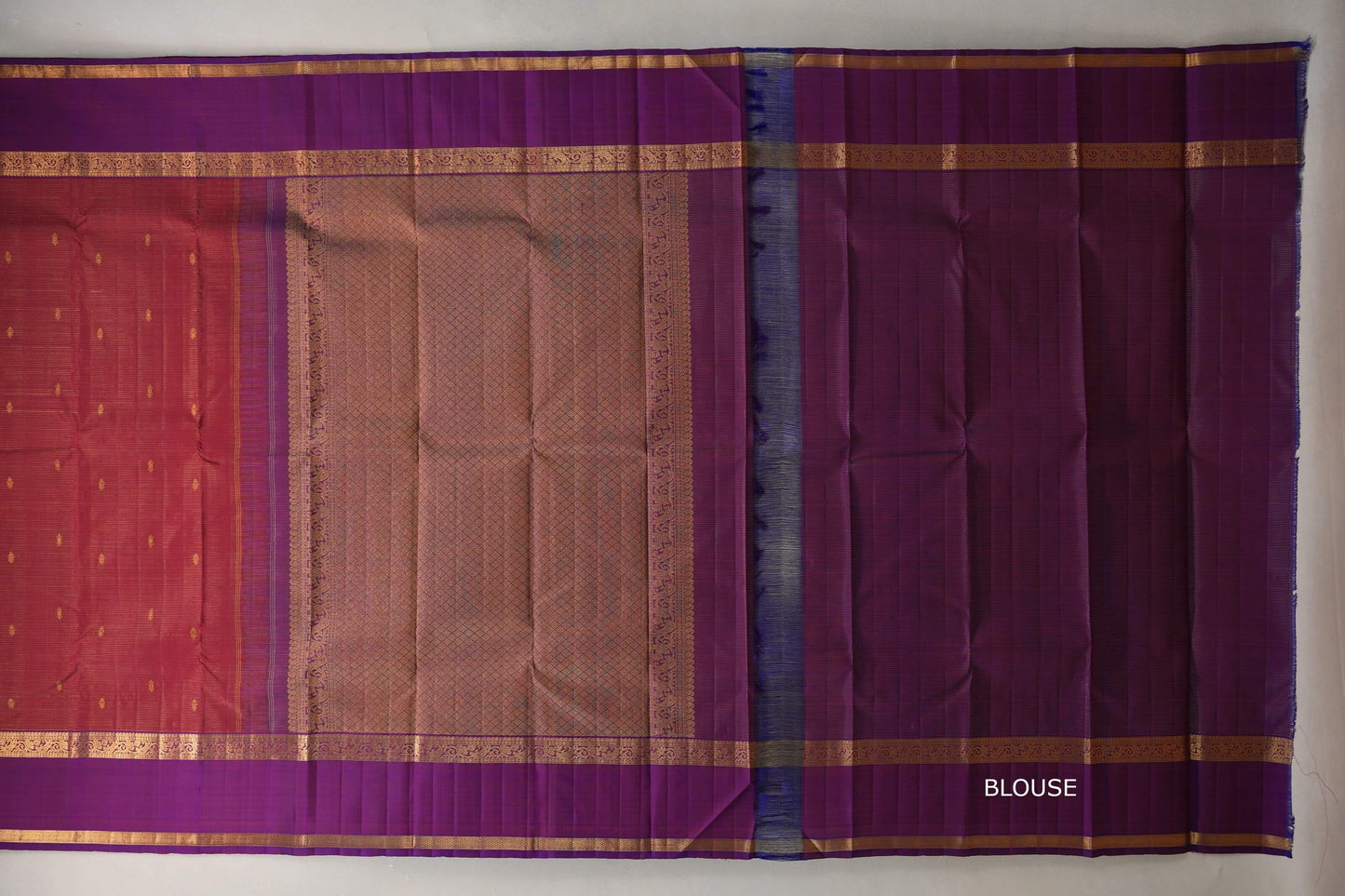 Deep maroon with Dual Tone of Violet & Maroon Vintage Kanjivaram Silk Saree  blouse