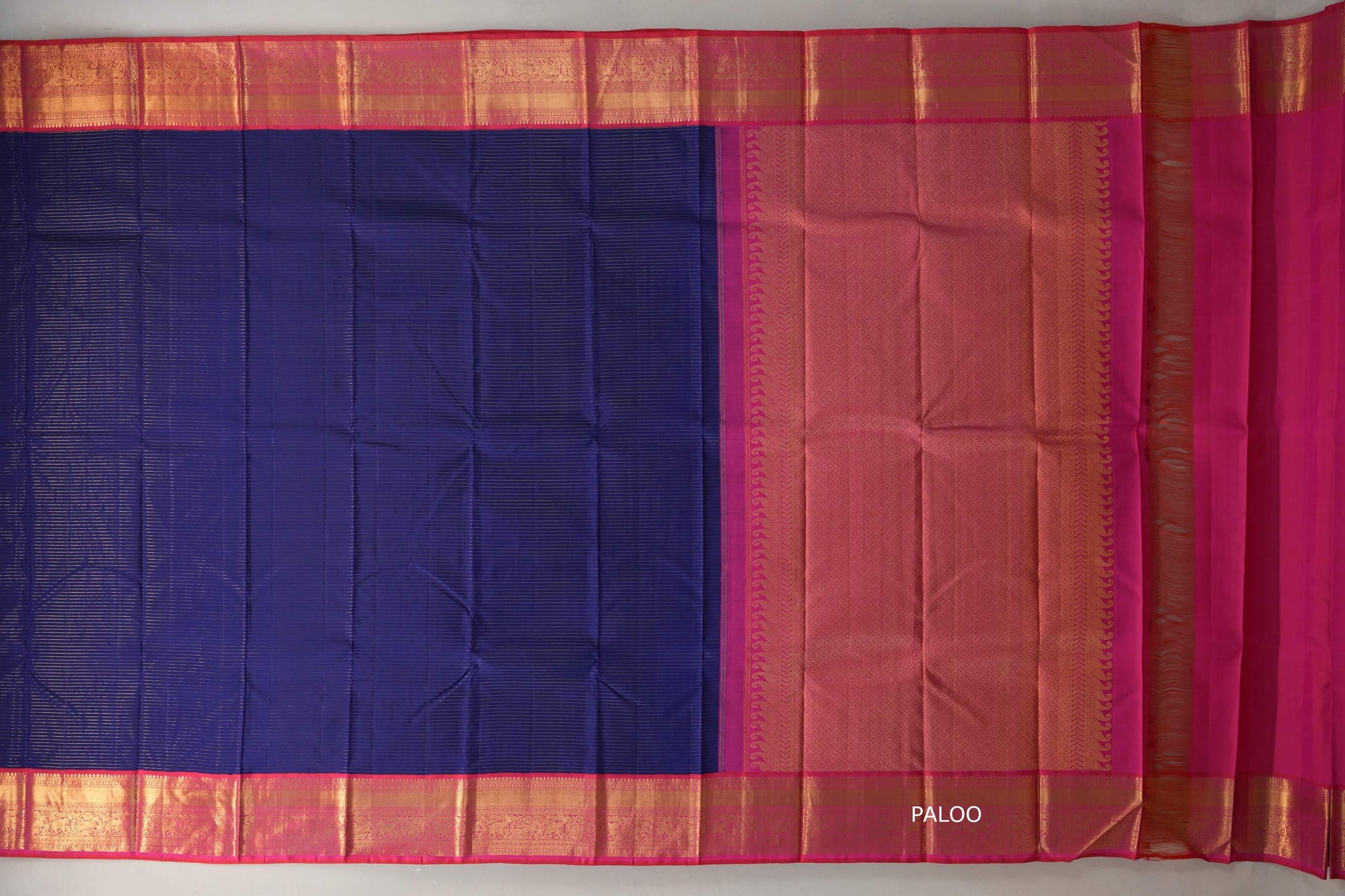 Deep blue with Orangish Pink borders Vintage Kanjivaram Silk Saree  paloo