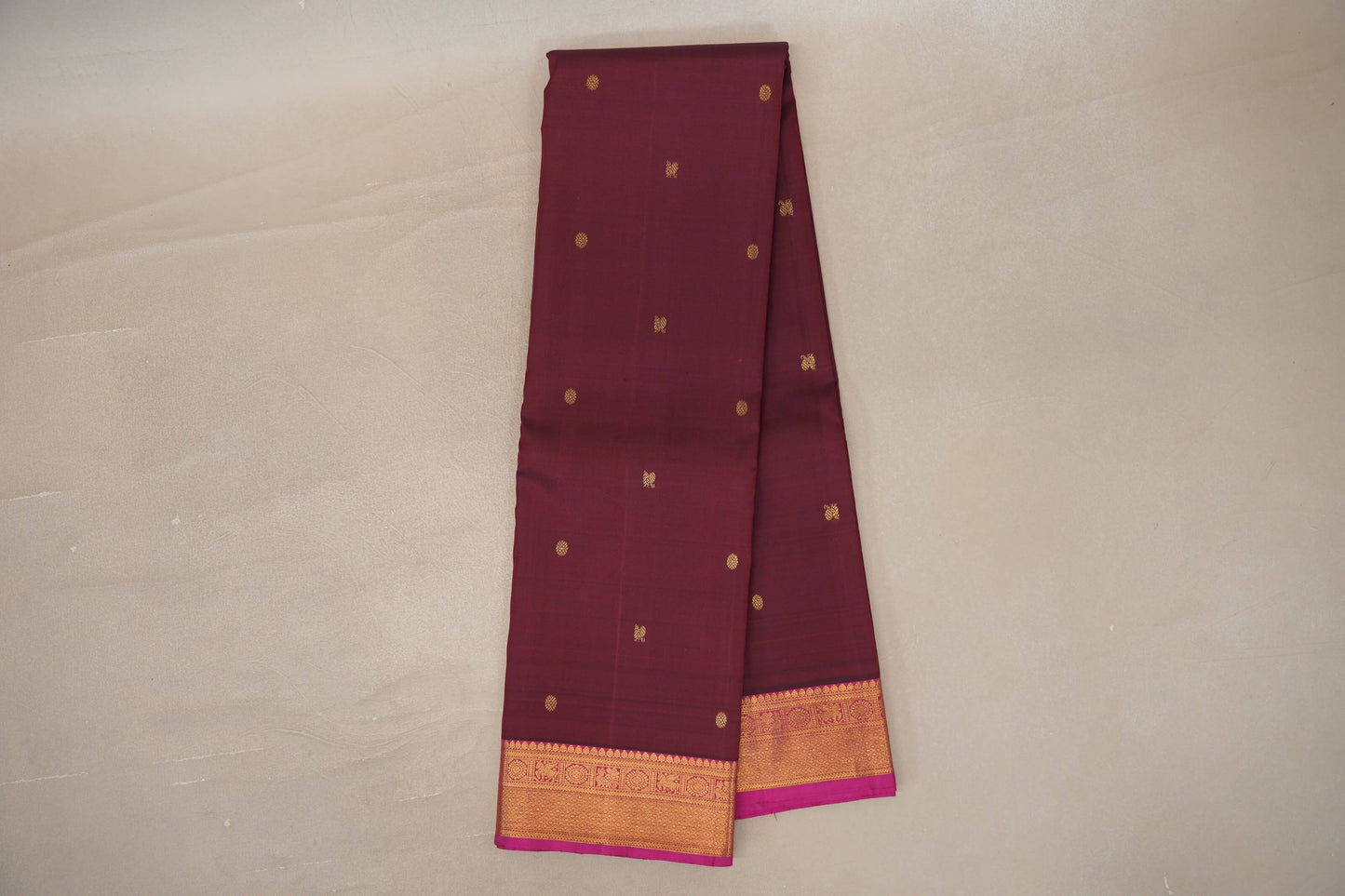 Deep maroon with Bright Magenta Pink borders Vintage Kanjivaram Silk Saree