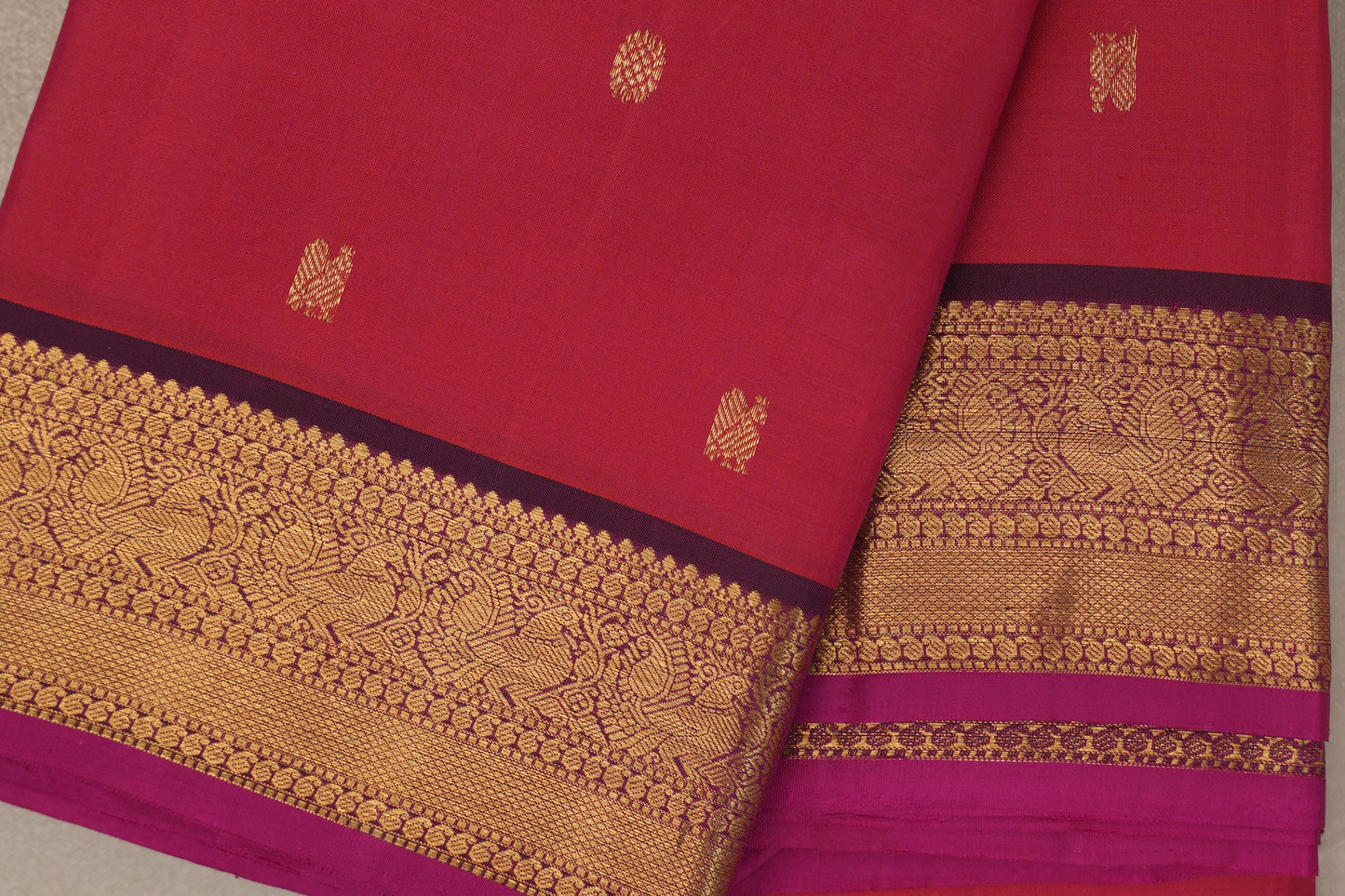 Dual Tone of Pink & Orange Vintage Kanjivaram Silk Saree border