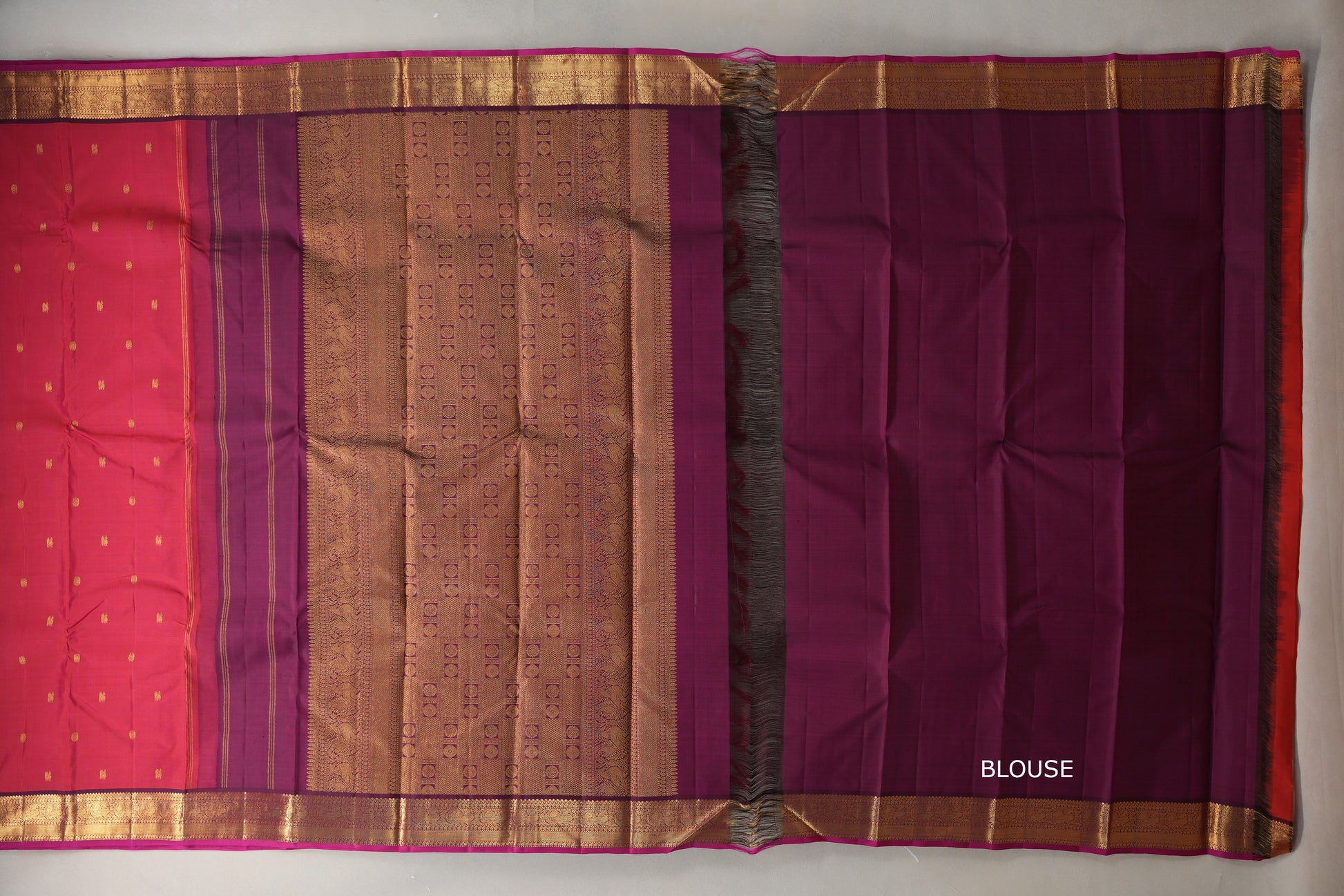Dual Tone of Pink & Orange Vintage Kanjivaram Silk Saree blouse