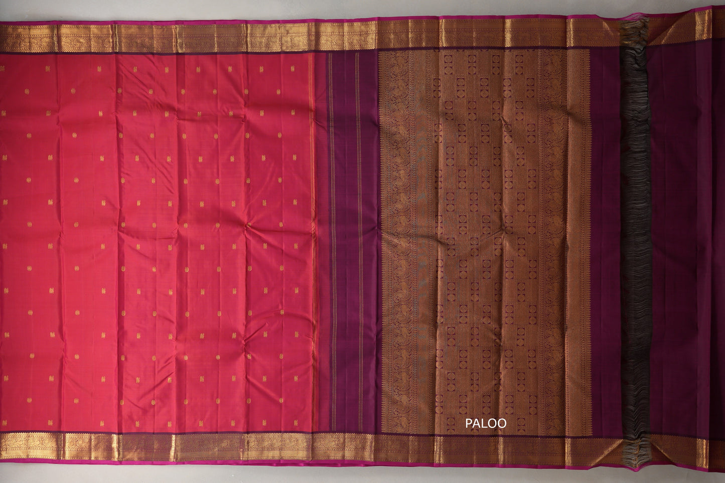Dual Tone of Pink & Orange Vintage Kanjivaram Silk Saree paloo 