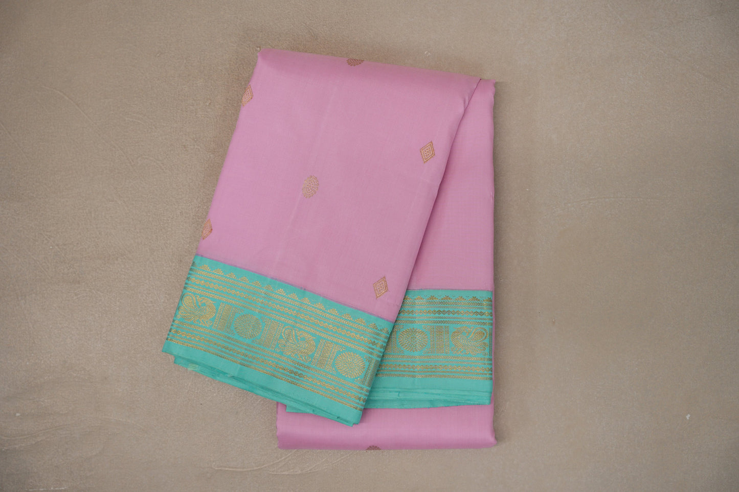 Baby pink with Sea Green borders Vintage Kanjivaram Silk Saree SS9833