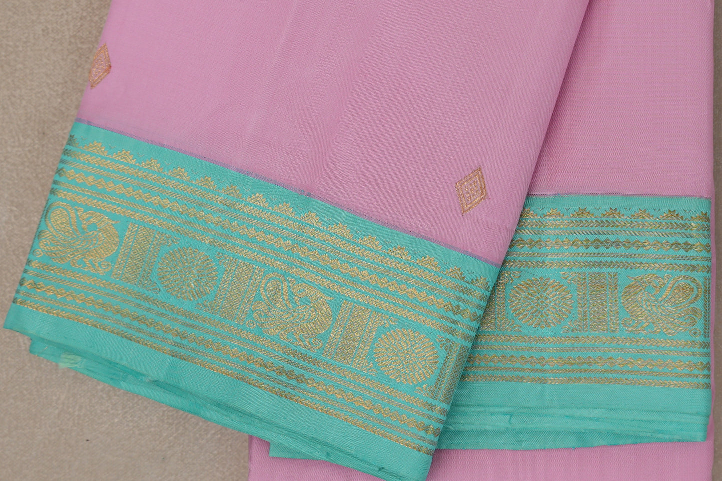 Baby pink with Sea Green borders Vintage Kanjivaram Silk Saree SS9833