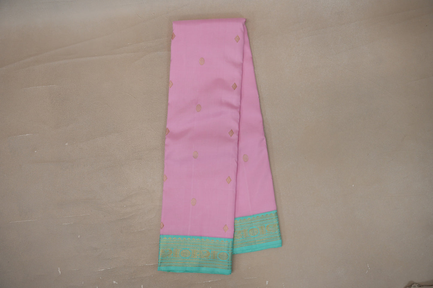 Baby pink with Sea Green borders Vintage Kanjivaram Silk Saree SS9833