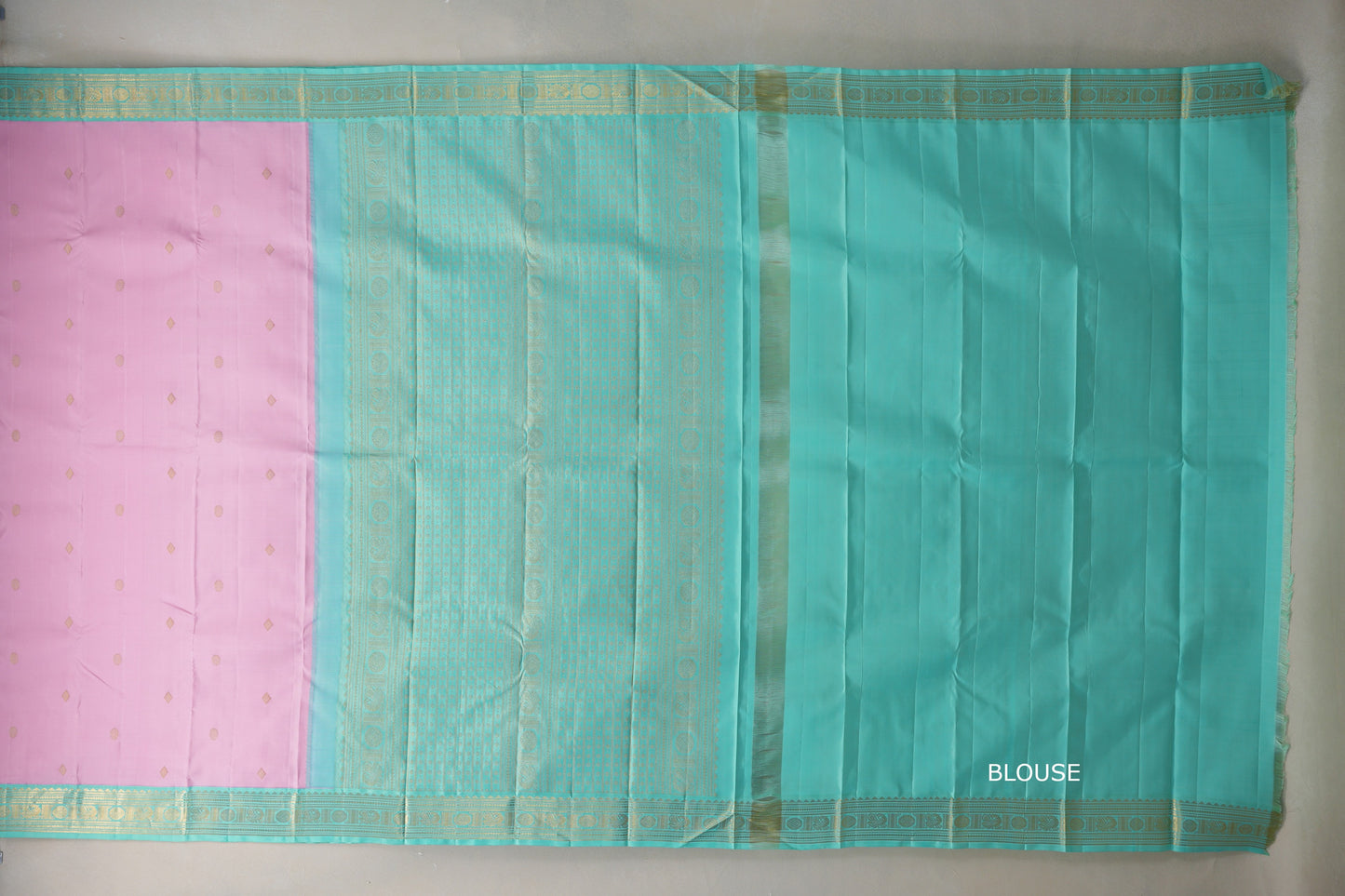 Baby pink with Sea Green borders Vintage Kanjivaram Silk Saree SS9833