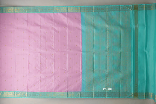 Baby pink with Sea Green borders Vintage Kanjivaram Silk Saree SS9833