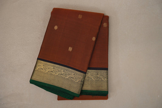 Rust orange Vintage Kanjivaram Silk Saree