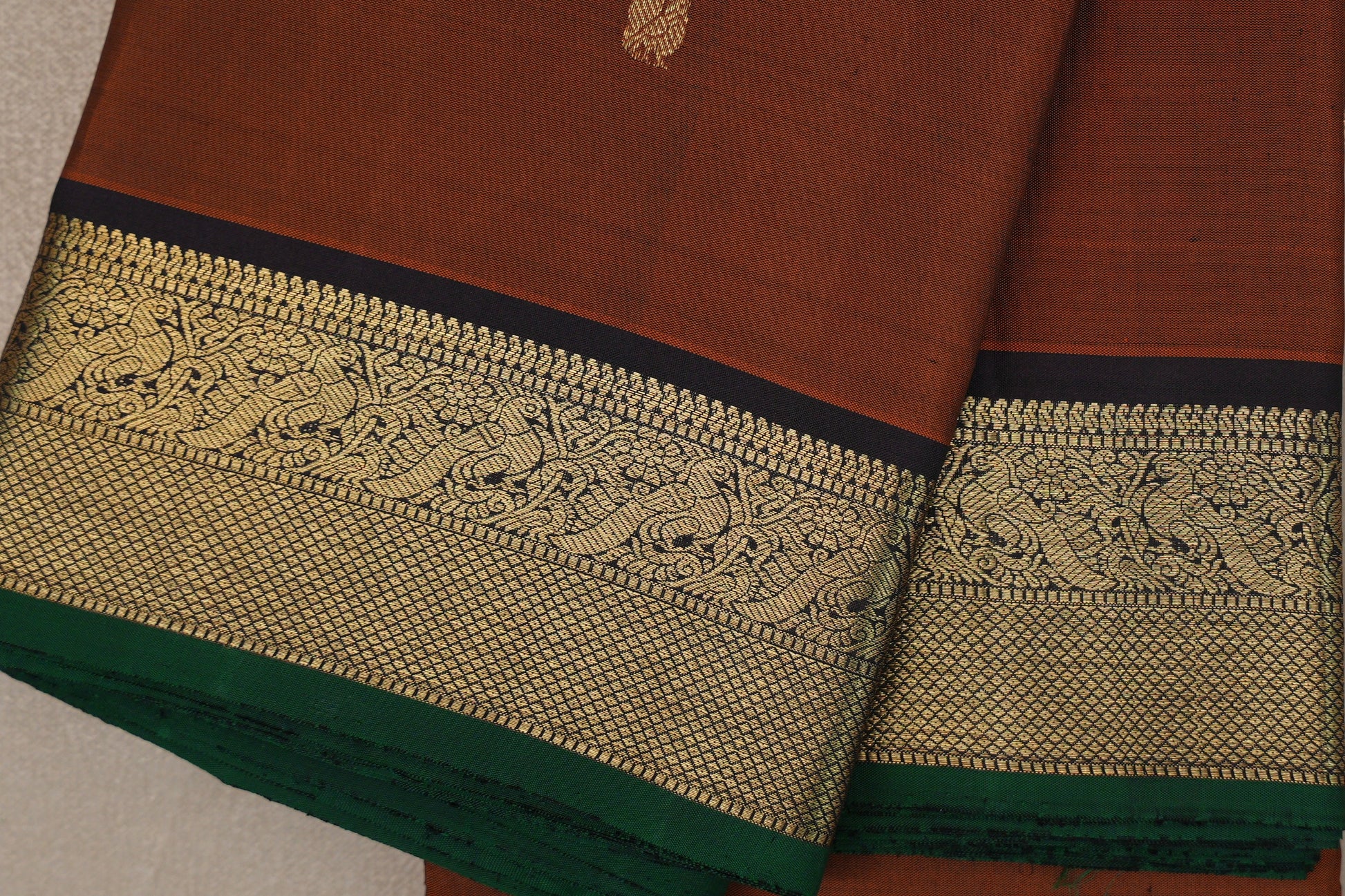 Rust orange Vintage Kanjivaram Silk Saree border