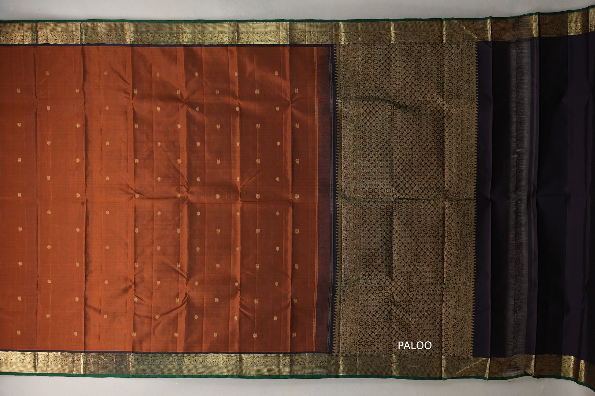 Rust orange Vintage Kanjivaram Silk Saree paloo