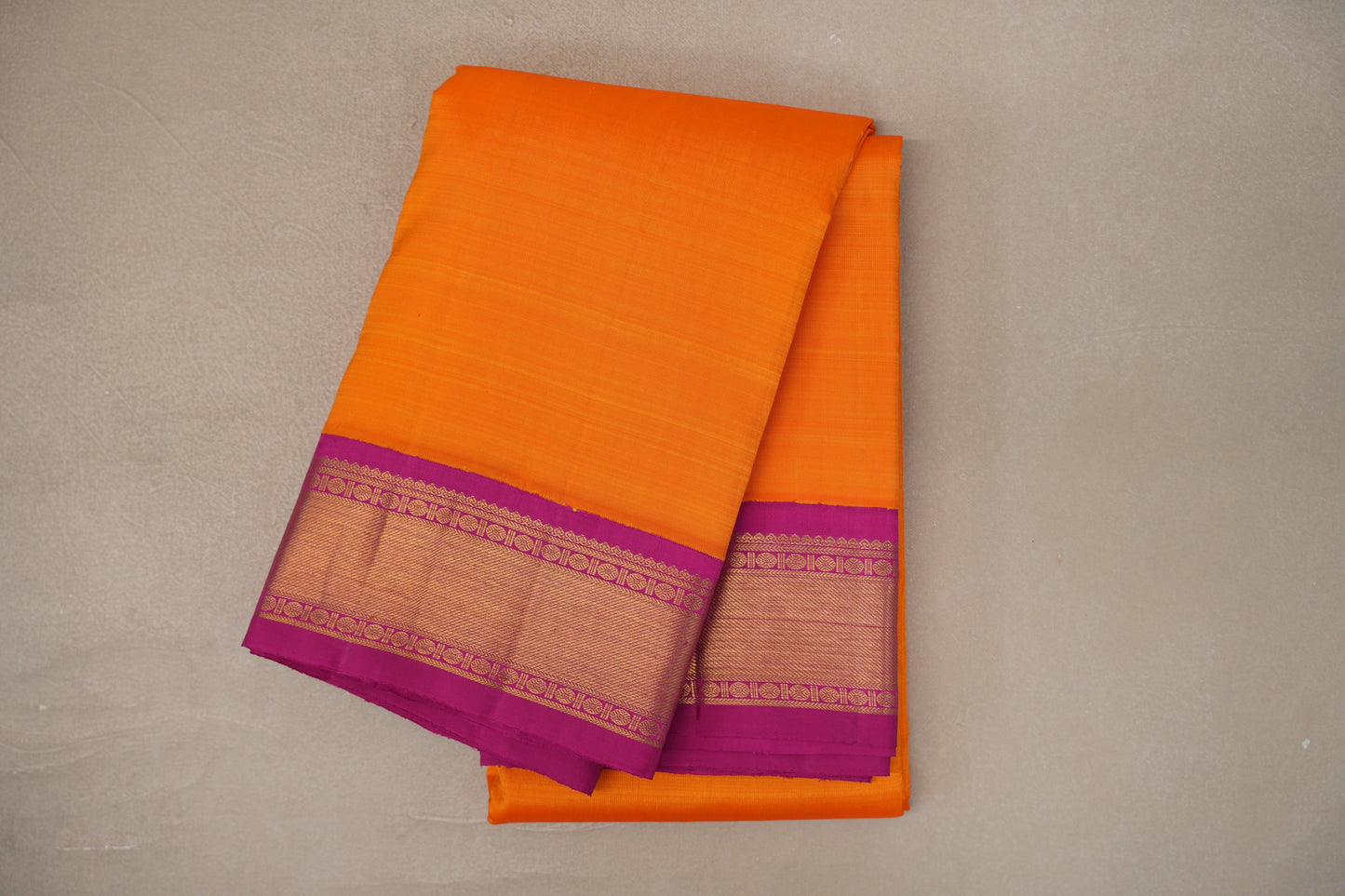 Mango orange with Rani Pink borders Vintage Kanjivaram Silk Saree