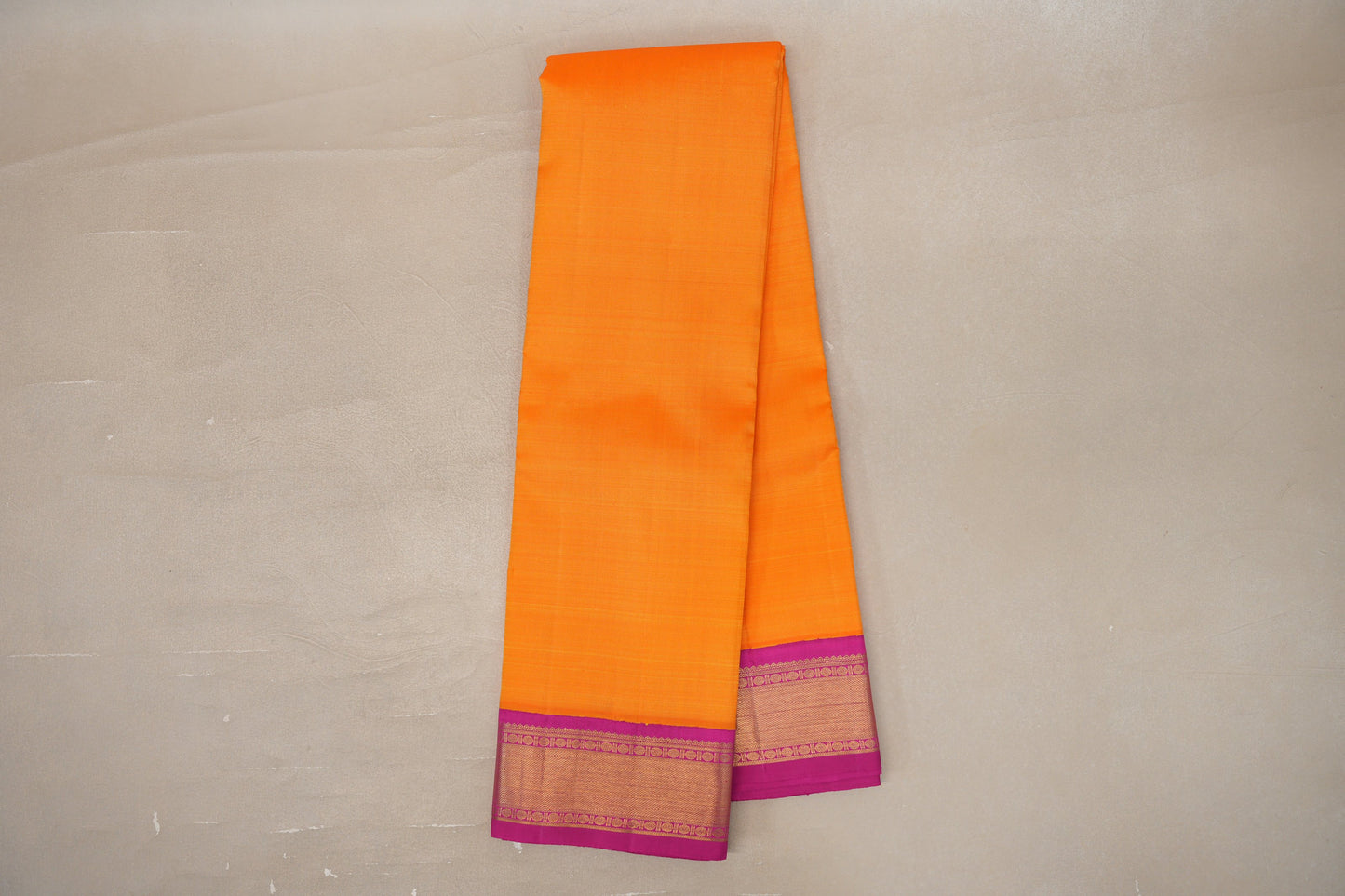Mango orange with Rani Pink borders Vintage Kanjivaram Silk Saree SS9835