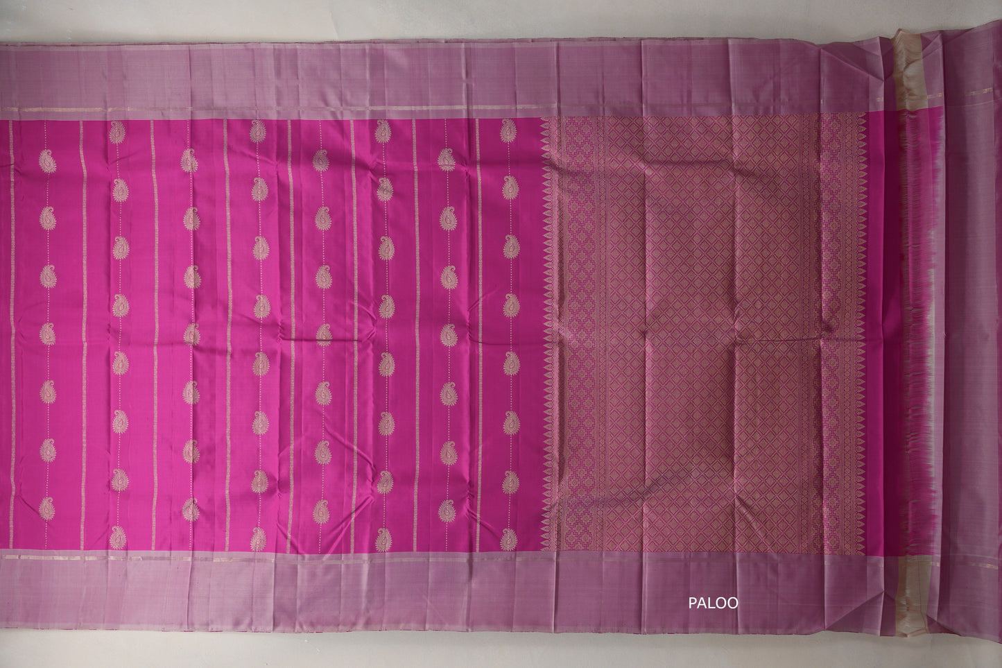 Magenta pink Vintage Kanjivaram Silk Saree paloo