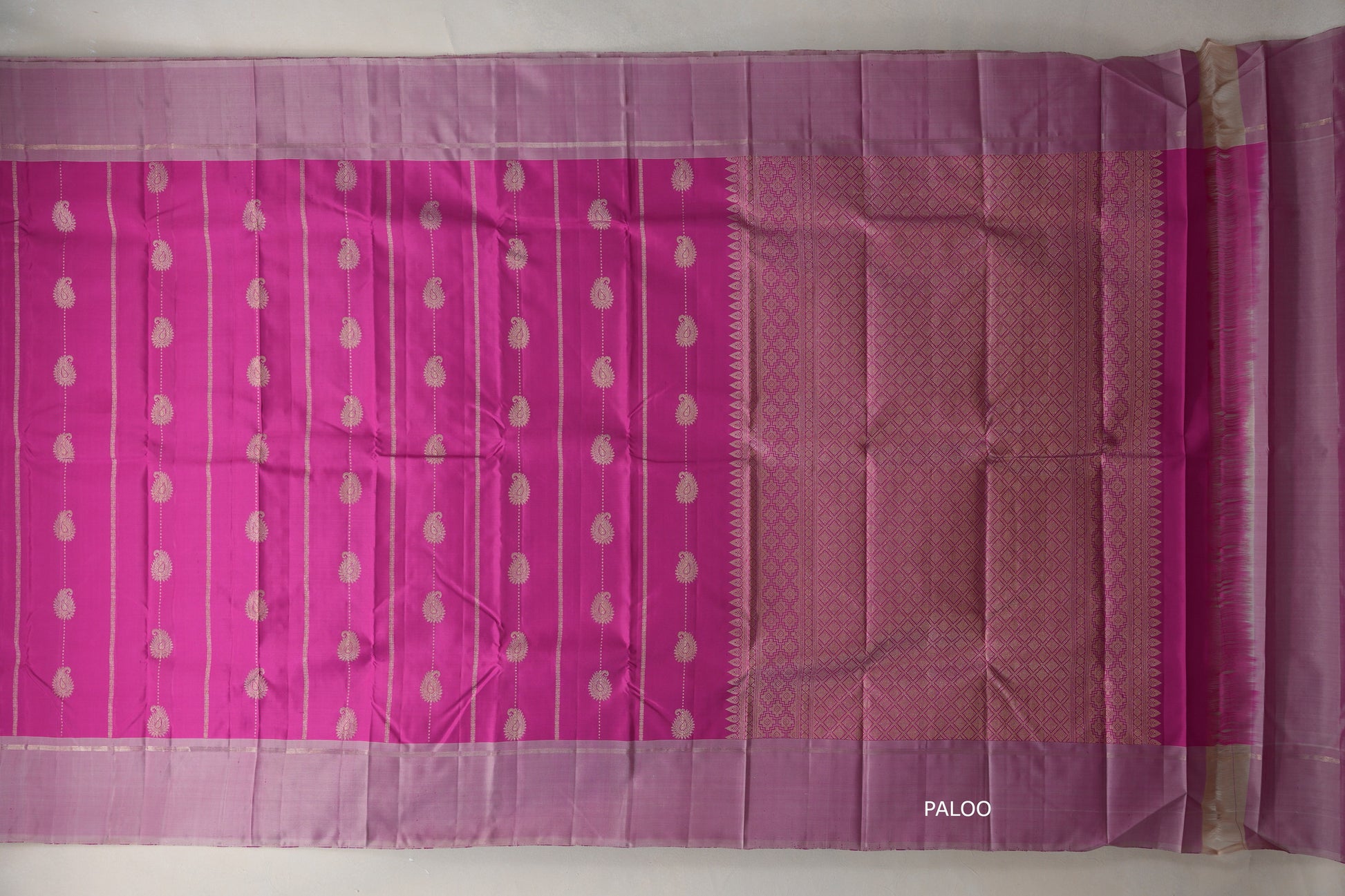 Magenta pink Vintage Kanjivaram Silk Saree paloo