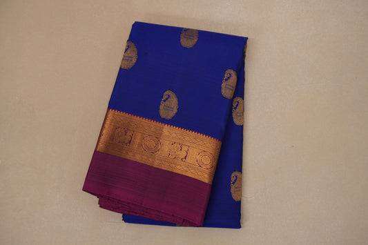 Royal Blue with magenta border Vintage Kanjivaram Silk Saree