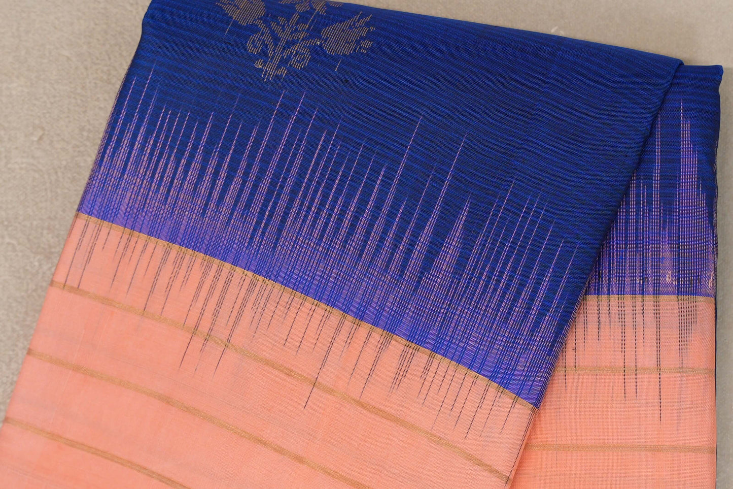 Deep royal blue with Light Salmon borders Light Weight Kanjivaram Silk Saree SS9843