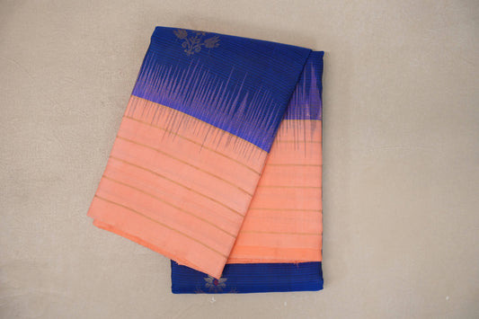Deep royal blue with Light Salmon borders Light Weight Kanjivaram Silk Saree SS9843