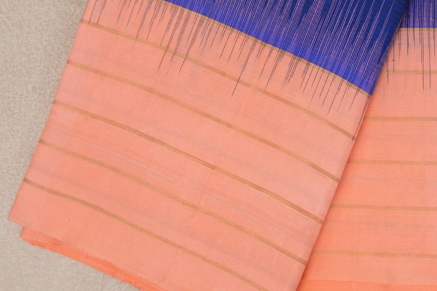 Deep royal blue with Light Salmon borders Light Weight Kanjivaram Silk Saree SS9843