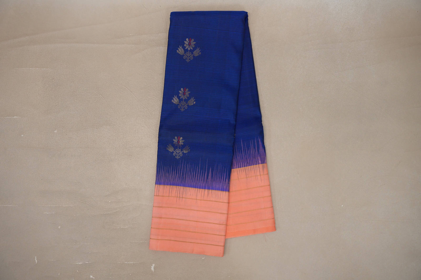 Deep royal blue with Light Salmon borders Light Weight Kanjivaram Silk Saree SS9843