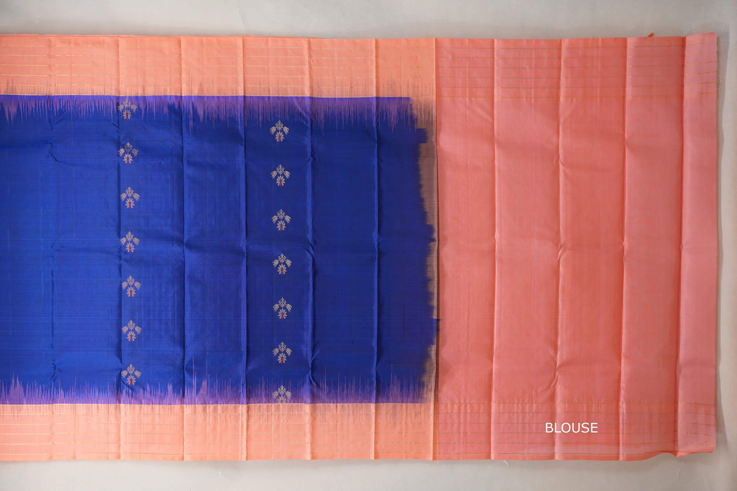 Deep royal blue with Light Salmon borders Light Weight Kanjivaram Silk Saree SS9843