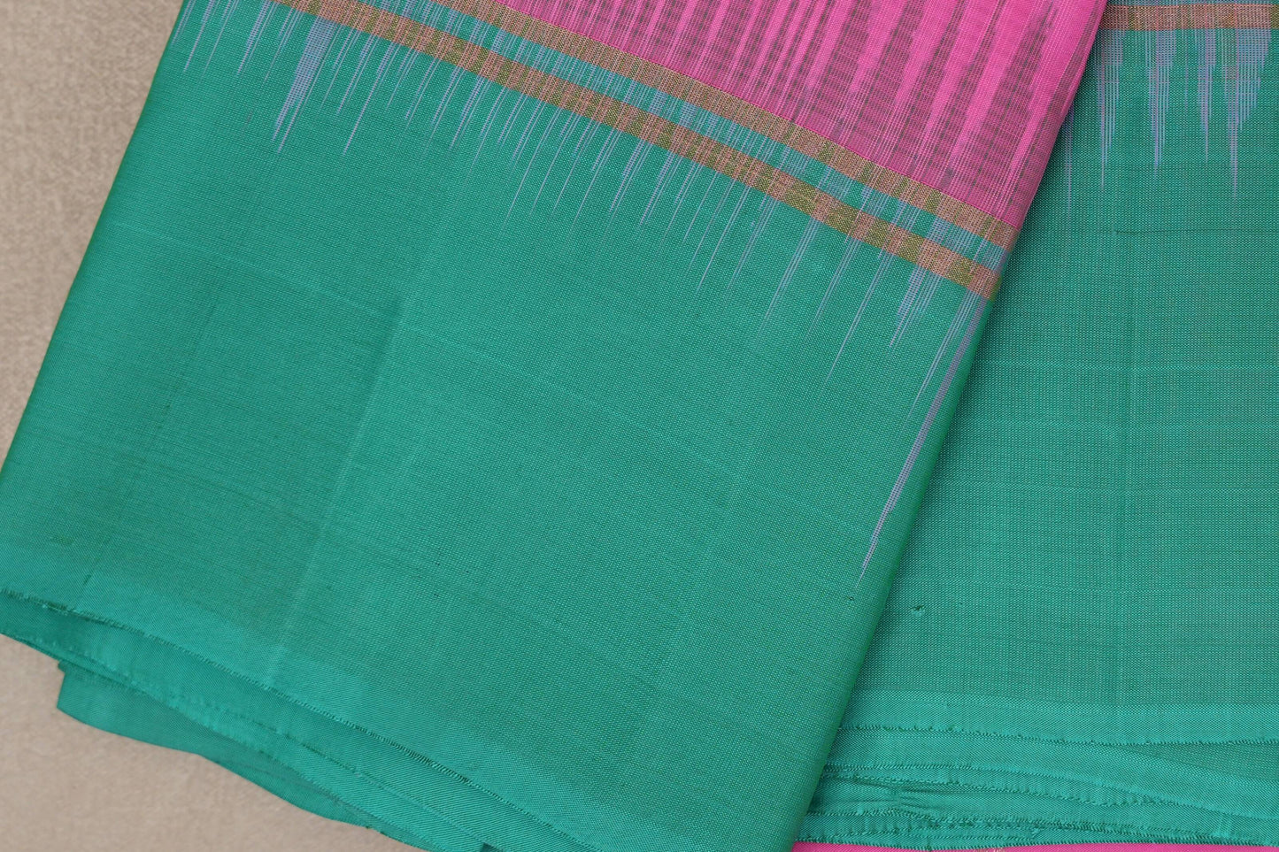 Bright pink with Rama Green borders Light Weight Kanjivaram Silk Saree SS9844