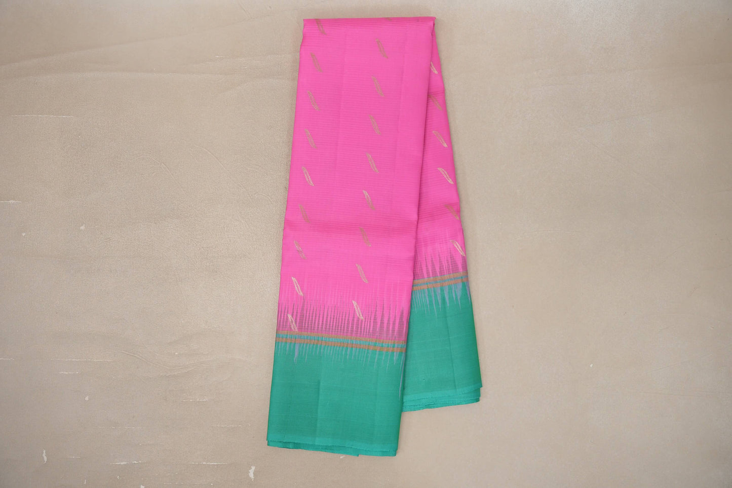 Bright pink with Rama Green borders Light Weight Kanjivaram Silk Saree SS9844